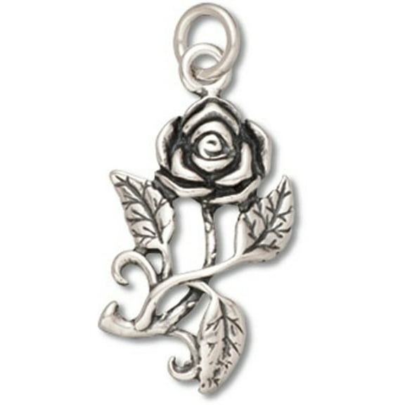 Sterling Silver 16" .8mm Box Chain Long Stem Rose Thorns Pendant Necklace
