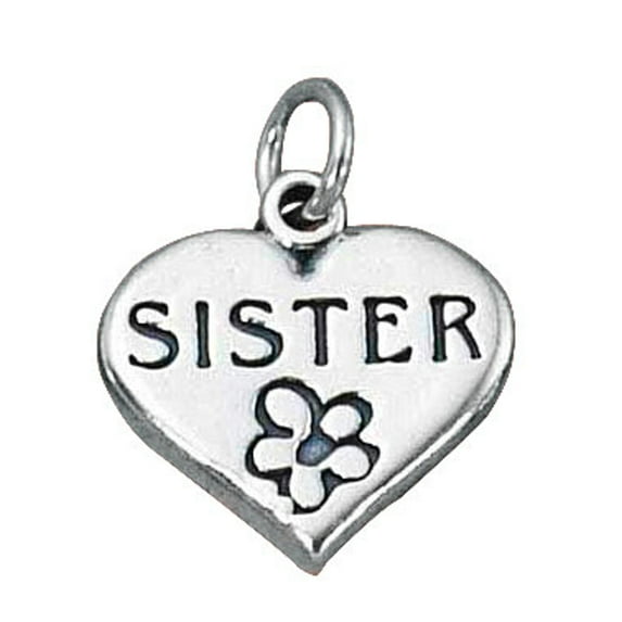Sterling Silver 16" .8mm Box Chain Love Heart SISTER Message Pendant Necklace A Flower