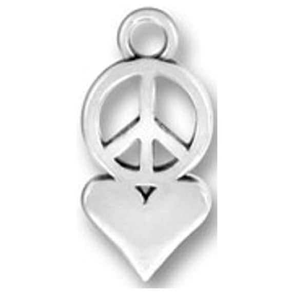 Sterling Silver 16" .8mm Box Chain Peace And Love Symbols Pendant Necklace
