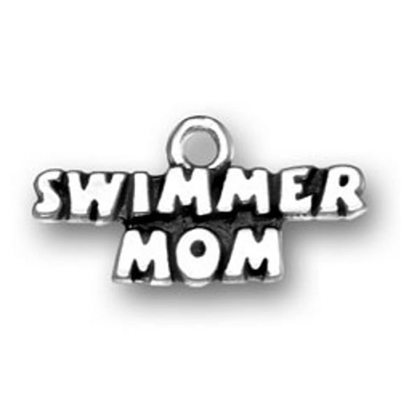 Sterling Silver 16" .8mm Box Chain SWIMMER MOM Word Pendant Necklace