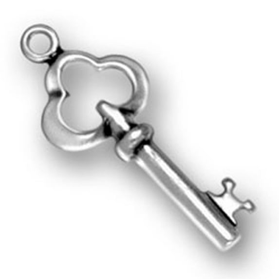 Sterling Silver 16" .8mm Box Chain Small Clover Headed Key To My Heart Pendant Necklace