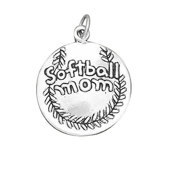 Sterling Silver 16" .8mm Box Chain "Softball Mom" Pendant Necklace