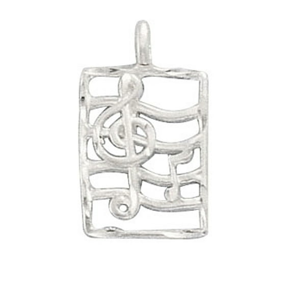 Sterling Silver 16" .8mm Box Chain Trebel Clef Notes On Music Staff Stave Pendant Necklace