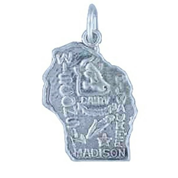 Sterling Silver 16" .8mm Box Chain WISCONSIN State Pendant Necklace