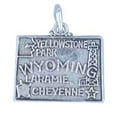 thumbnail image 1 of Sterling Silver 16" .8mm Box Chain WYOMING State Pendant Necklace, 1 of 2