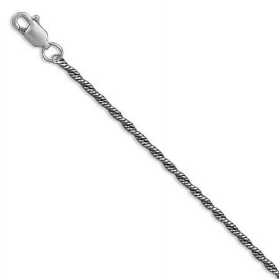 Sterling Silver 16 Inch Oxidized Curb Rope Chain Necklace 1mm Wide With Spring Ring Closure