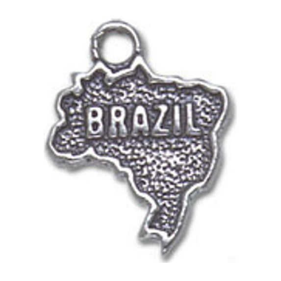 Sterling Silver 16" Unisex 1.5mm Box Chain 3D Country Of Brazil Pendant Necklace