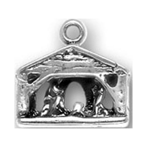 Sterling Silver 16" Unisex 1.5mm Box Chain 3D Detailed Christmas Manger Nativity Pendant Necklace
