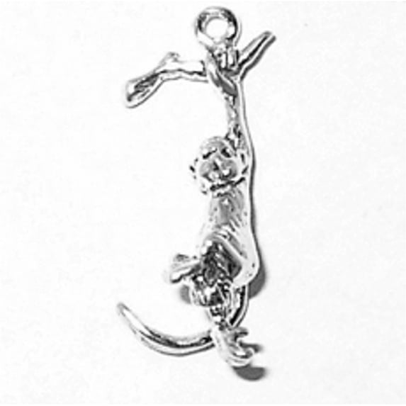 Sterling Silver 16" Unisex 1.5mm Box Chain 3D Monkey Hanging On Tree Branch Pendant Necklace