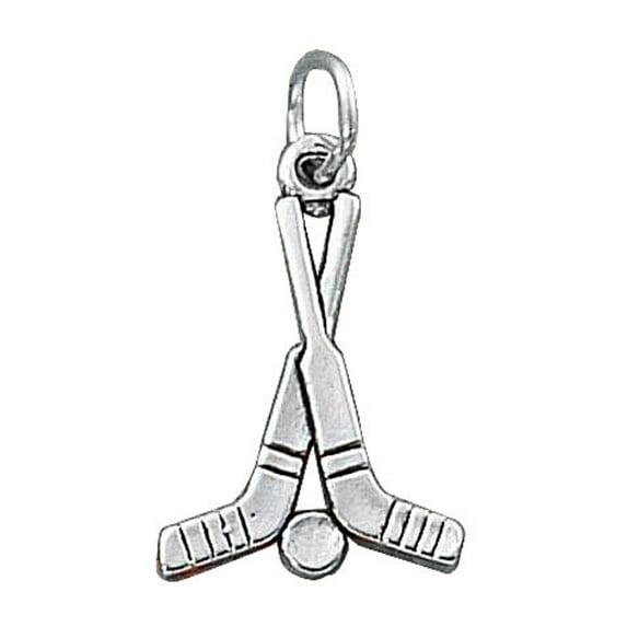 Sterling Silver 16" Unisex 1.5mm Box Chain Hockey Sticks Puck Pendant Necklace