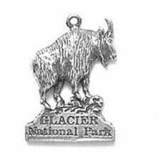 Sterling Silver 16" Unisex 1.5mm Box Chain Rocky Mountain Goat And Glacier National Park Pendant Necklace