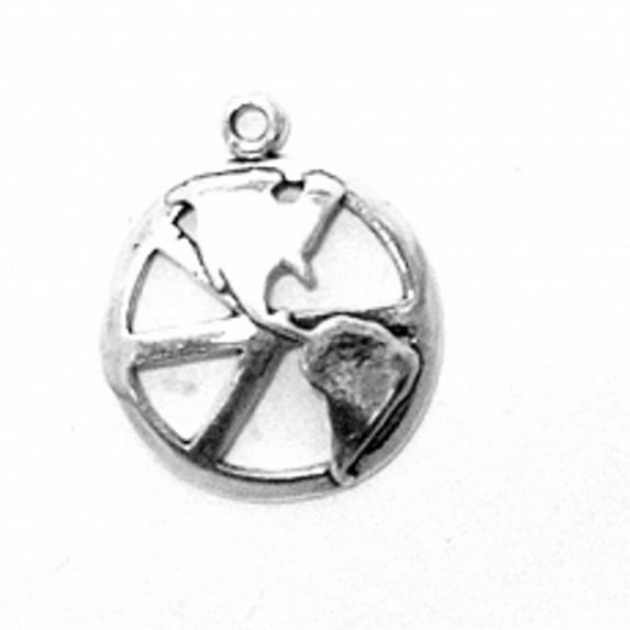 Sterling Silver 16" Unisex 1.5mm Box Chain Round World Sideways Peace Sign Pendant Necklace
