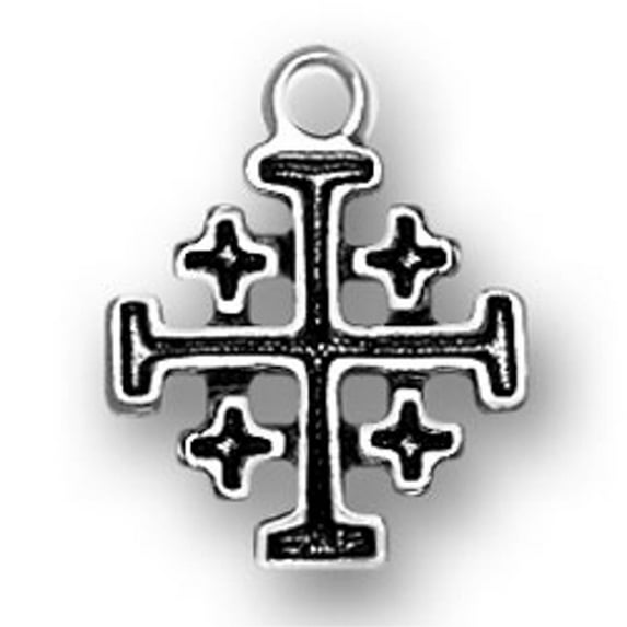 Sterling Silver 16" Unisex 1.5mm Box Chain Small Christian Crusaders Jerusalem Cross Pendant Necklace
