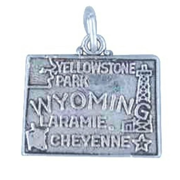 Sterling Silver 16" Unisex 1.5mm Box Chain WYOMING State Pendant Necklace