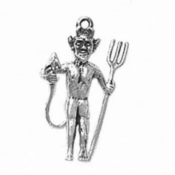 Sterling Silver 16" Unisex 1.5mm Standing Devil Pitchfork And Arrowhead Tail Pendant Necklace