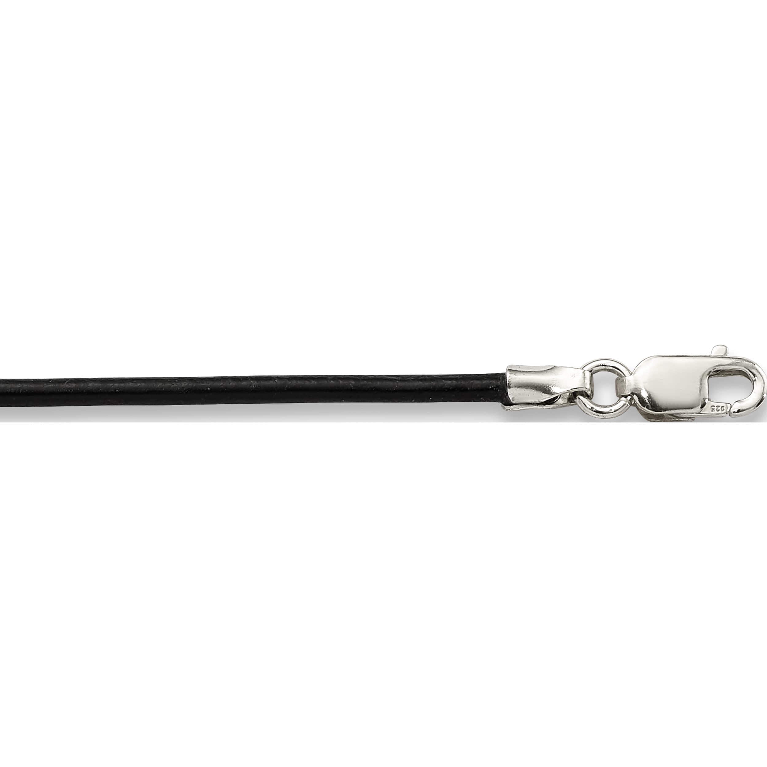 Sterling Silver 16Inch 1.5mm Black Leather Cord Necklace (16 X 1.5) Made In United States qg1297-16