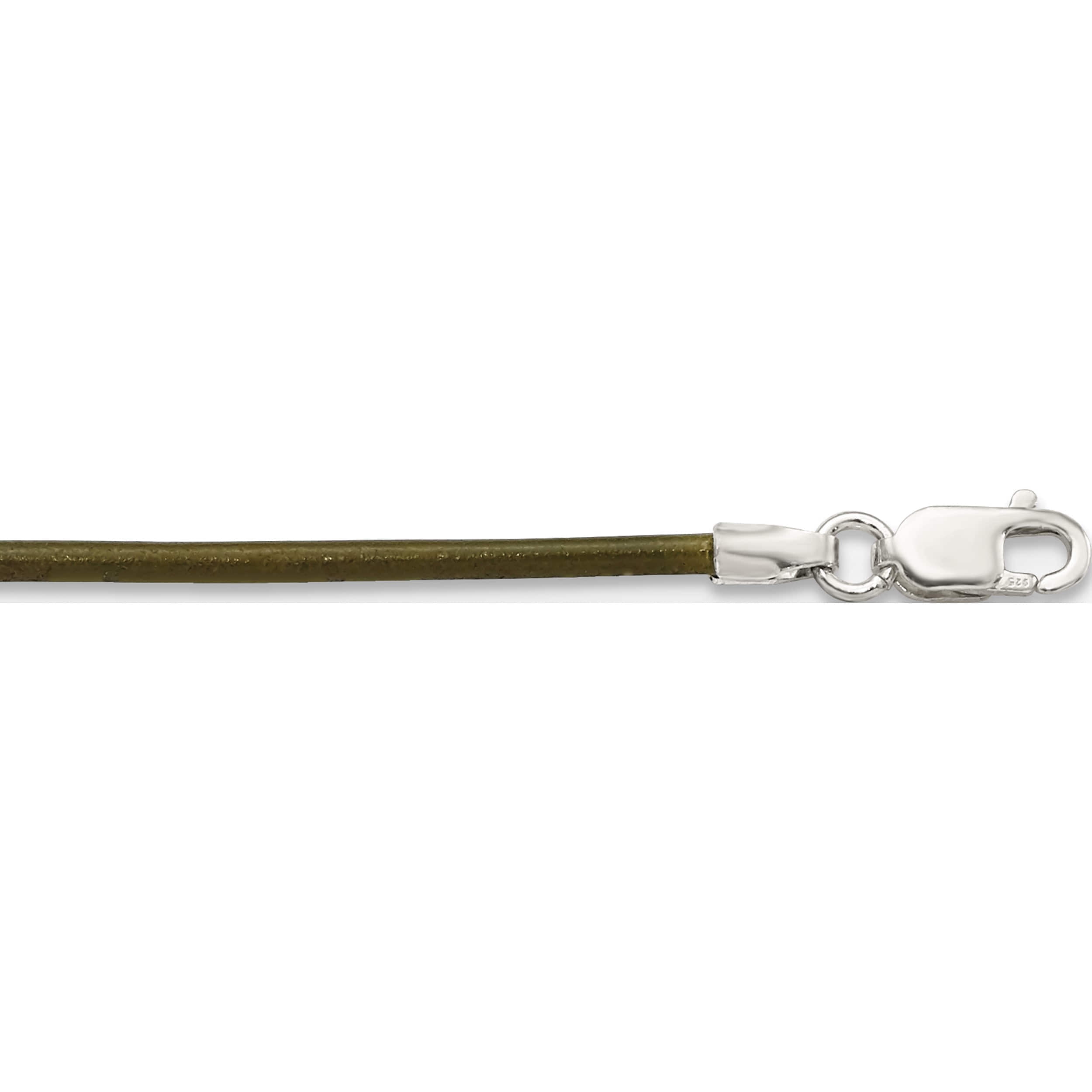 Sterling Silver 16Inch 1.5mm Olive Leather Cord Necklace (16 X 1.5) Made In United States qg1303-16