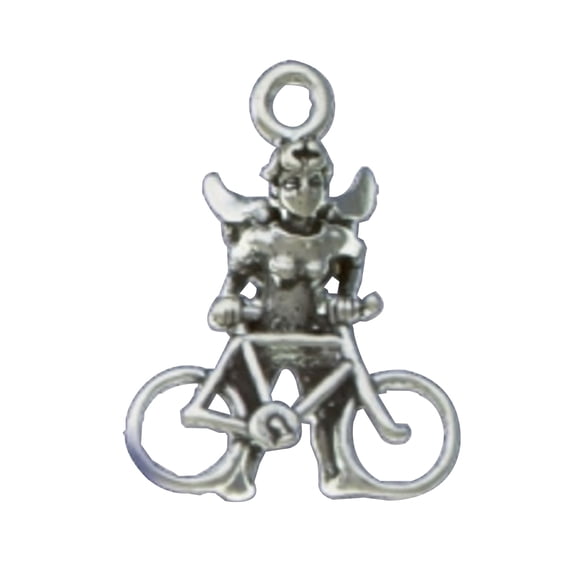 Sterling Silver 18" 1.2mm Box Chain 3D Angel Wings Bike Rider Pendant Necklace