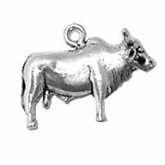 Sterling Silver 18" 1.2mm Box Chain 3D Brahma Bull Cow Pendant Necklace