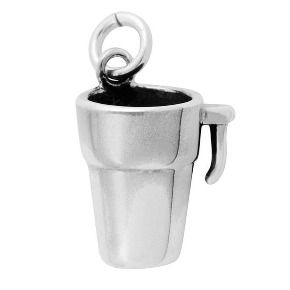 Sterling Silver 18" 1.2mm Box Chain 3D Coffee Cup Travel Mug Pendant Necklace