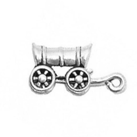 Sterling Silver 18" 1.2mm Box Chain 3D Early Frontier Settlers Covered Wagon Pendant Necklace