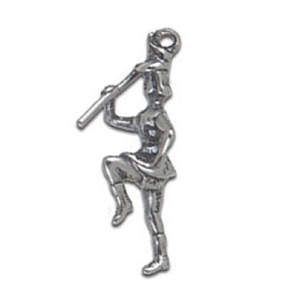 Sterling Silver 18" 1.2mm Box Chain 3D Marching Majorette Pendant Necklace