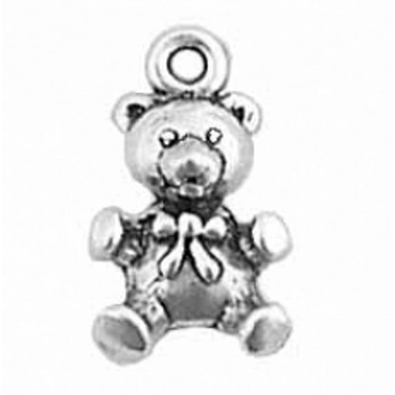 Sterling Silver 18" 1.2mm Box Chain 3D Seated Teddy Bear Bow Tie Pendant Necklace