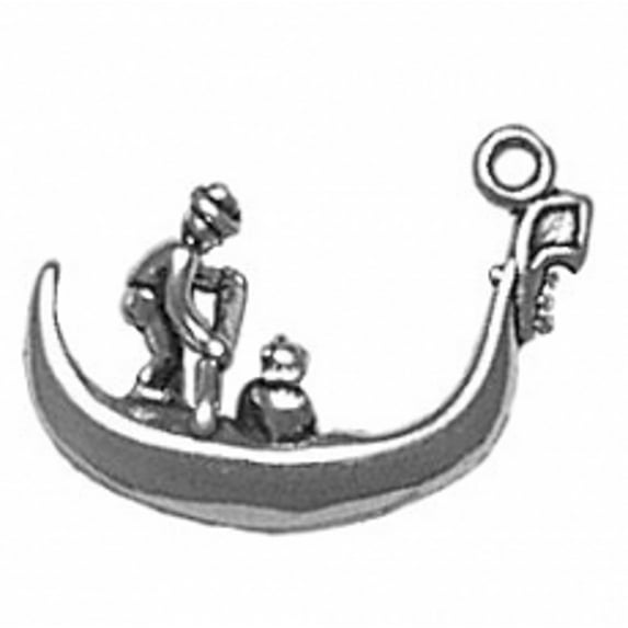 Sterling Silver 18" 1.2mm Box Chain 3D Venice Italian Gondola Pendant Necklace