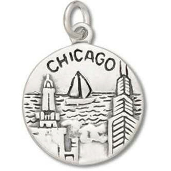 Sterling Silver 18" 1.2mm Box Chain City Of Chicago The Windy City Two Sided Pendant Necklace