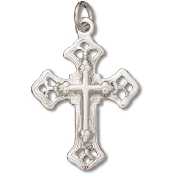 Sterling Silver 18" 1.2mm Box Chain Inlaid Christian Cross Pendant Necklace
