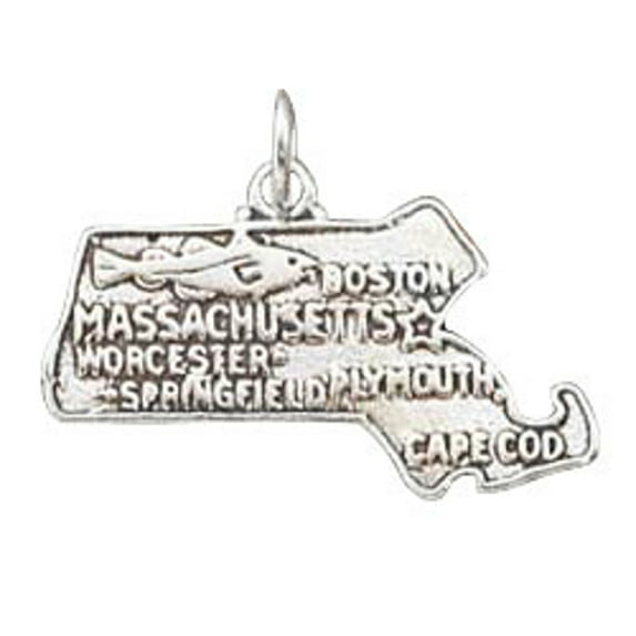 Sterling Silver 18" 1.2mm Box Chain MASSACHUSETTS State Pendant Necklace