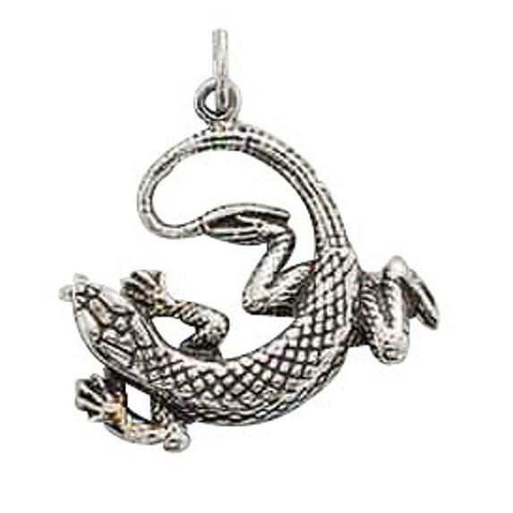 Sterling Silver 18" 1.2mm Box Chain Partially 3D Detailed Lizard Gecko Pendant Necklace