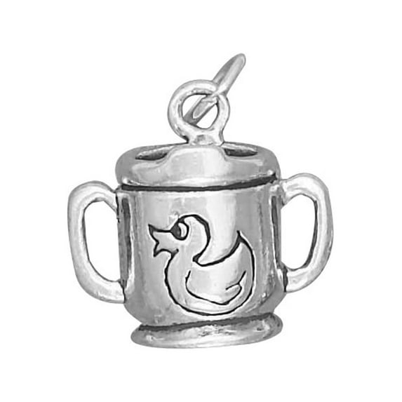 Sterling Silver 18" 1.2mm Box Chain Sippy Cup Pendant Necklace