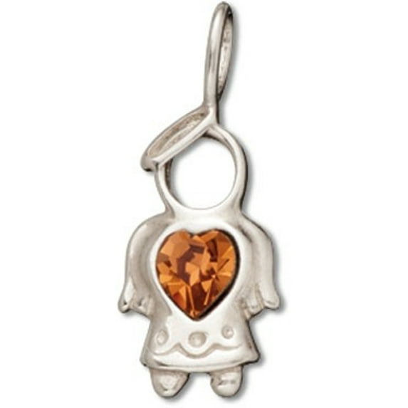 Sterling Silver 18" 1mm Angel Orange Yellow Crystal November Birth Month Pendant Necklace