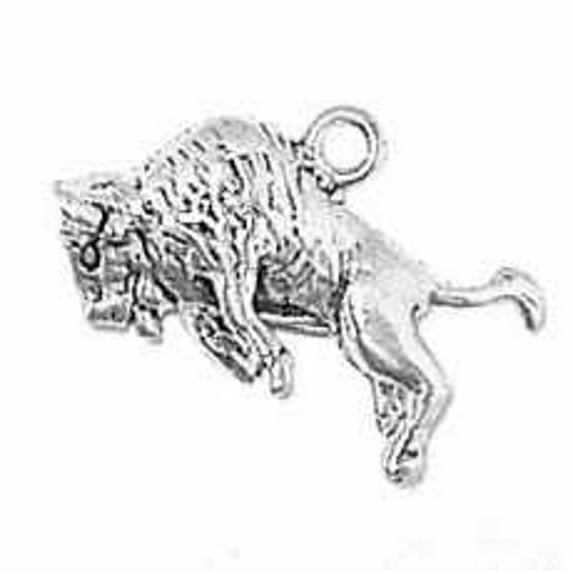 Sterling Silver 18" 1mm Box Chain 3D Jumping Buffalo Bison Bucking Horns Pendant Necklace