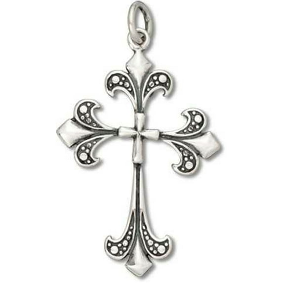 Sterling Silver 18" 1mm Box Chain Fleur De Lis Christian Cross Pendant Necklace