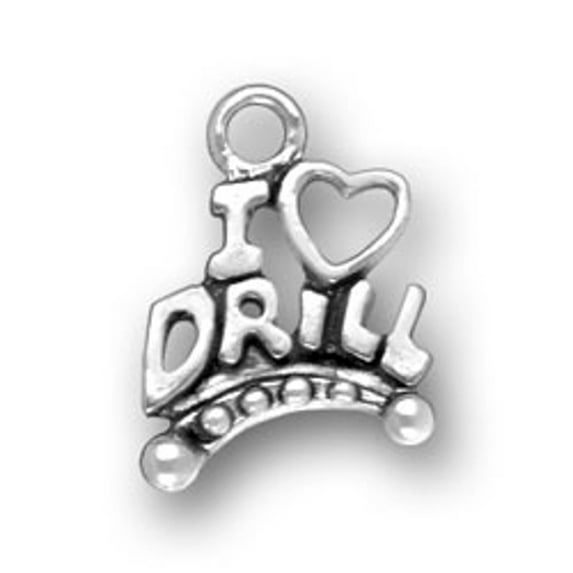 Sterling Silver 18" 1mm Box Chain I HEART DRILL Word Pendant Necklace