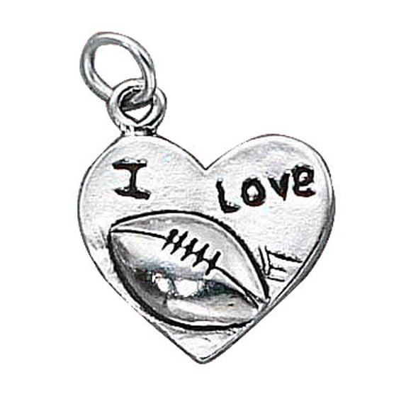 Sterling Silver 18" 1mm Box Chain I LOVE FOOTBALL Word Pendant Necklace