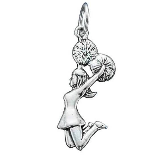 Sterling Silver 18" 1mm Box Chain Jumping Pom Poms Football Cheerleader Pendant Necklace