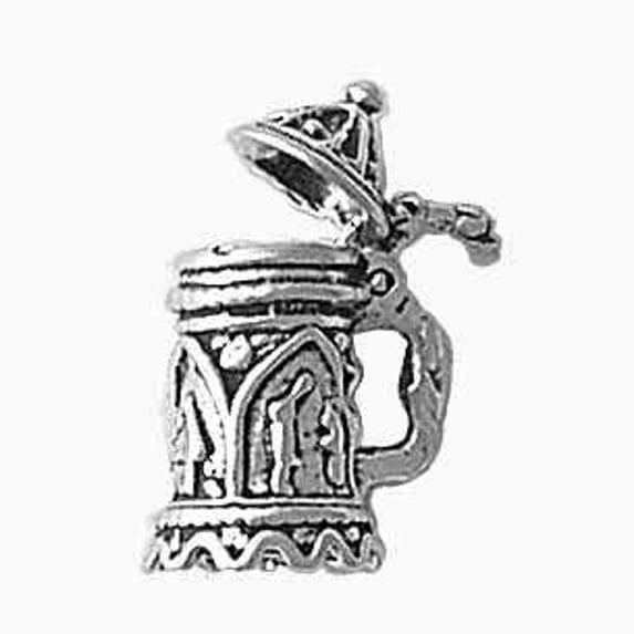 Sterling Silver 18" .8mm 3D German Beer Stein Openable Lid Three Picture Frames Pendant Necklace