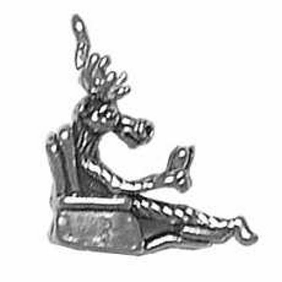 Sterling Silver 18" .8mm 3D Large Moose Sitting In Recliner His Feet Propped Pendant Necklace