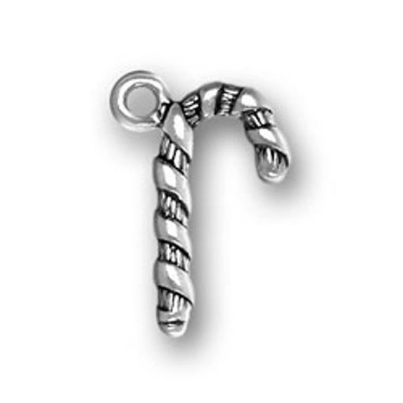 Sterling Silver 18" .8mm Box Chain 3D Christmas Striped Christmas Candy Cane Pendant Necklace