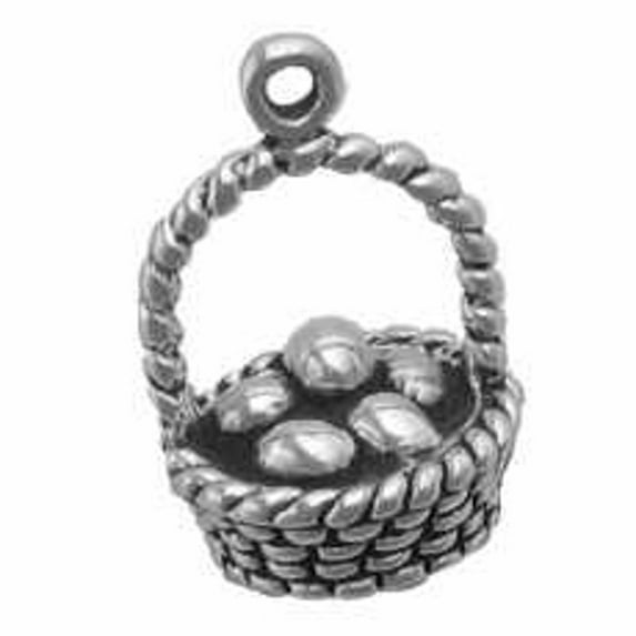 Sterling Silver 18" .8mm Box Chain 3D Easter Basket Filled Easter Eggs Pendant Necklace