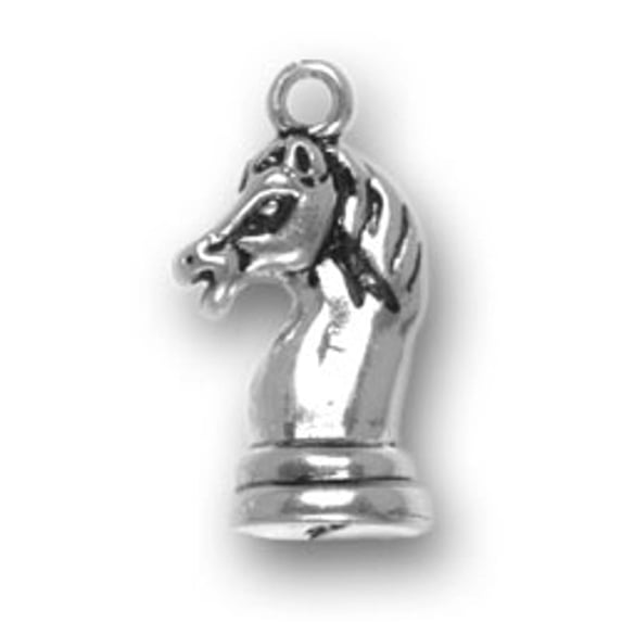Sterling Silver 18" .8mm Box Chain 3D Knight Chess Piece Horse Head Pendant Necklace