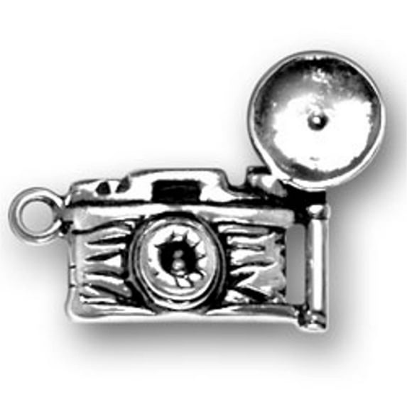 Sterling Silver 18" .8mm Box Chain 3D Old Time Photographers Flash Camera Pendant Necklace