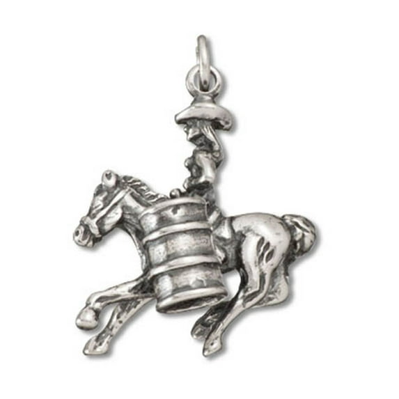 Sterling Silver 18" .8mm Box Chain 3D Rodeo Cowgirl Riding Horse Barrel Racing Pendant Necklace