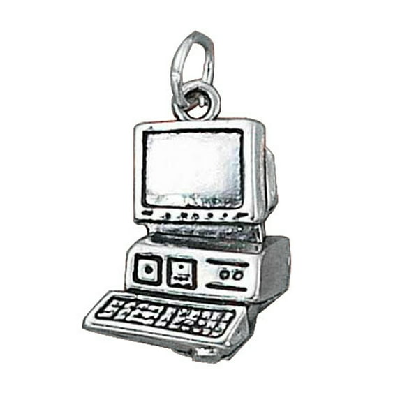 Sterling Silver 18" .8mm Box Chain Desktop Computer Monitor And Keyboard Pendant Necklace