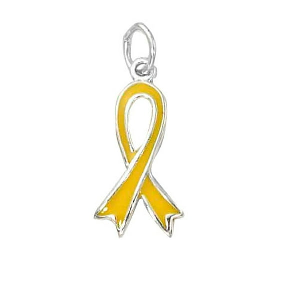 Sterling Silver 18" .8mm Box Chain Enameled Yellow Ribbon Pendant Necklace