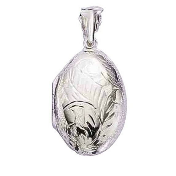 Sterling Silver 18" .8mm Box Chain Etched Oval Locket Pendant Necklace