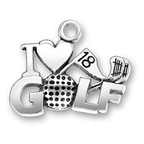Sterling Silver 18" .8mm Box Chain I Heart Or Love Golf Pendant Necklace